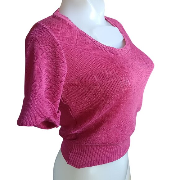 Vintage Women's Small Sweater Disco Cropped 70's Garland Pink Knit Short-Sleeve - Picture 3 of 5